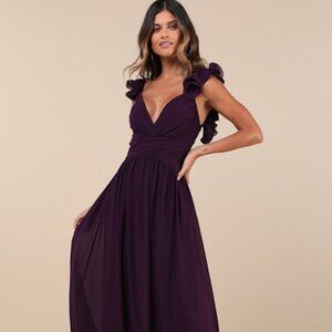 Lulus Soiree Celebration Purple Ruffled Lace-up Maxi Dress - Size S
